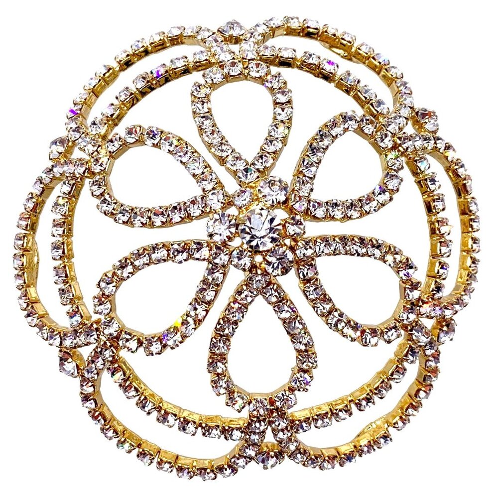Rhinestone & Gold Tone Hair Bun Nest Cover Wedding Ballet Dance Gymnastics